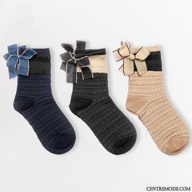Chaussette Femme Doux Milieu Arc Coton 100% Coton Vent De L'université Noir
