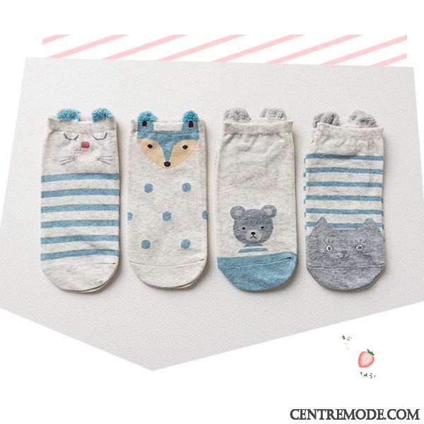 Chaussette Femme Invisible Charmant Coton Printemps Section Mince Chaussette Courte Bleu Clair