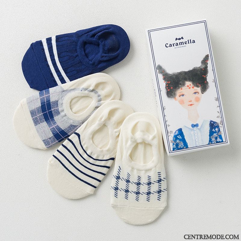 Chaussette Femme Invisible Charmant Coton Printemps Section Mince Chaussette Courte Bleu Clair