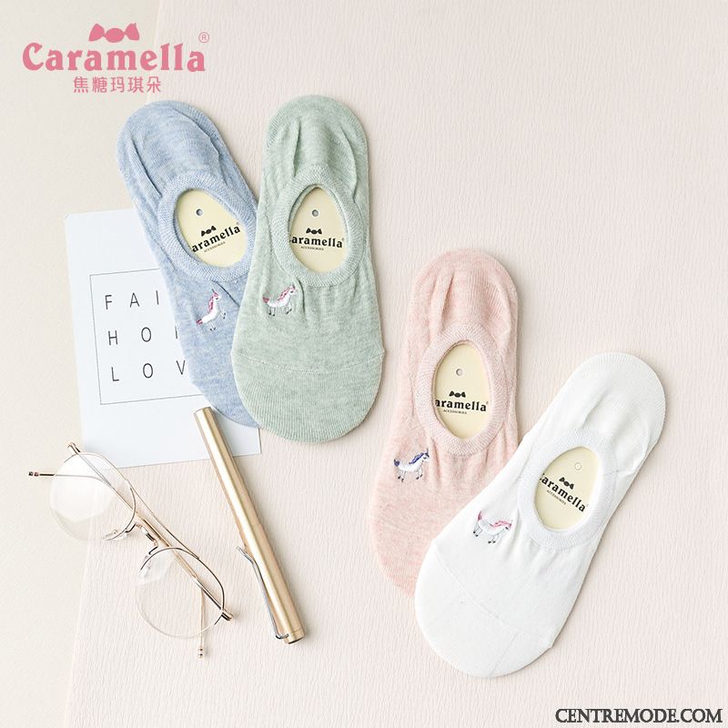 Chaussette Femme Invisible Charmant Coton Printemps Section Mince Chaussette Courte Bleu Clair