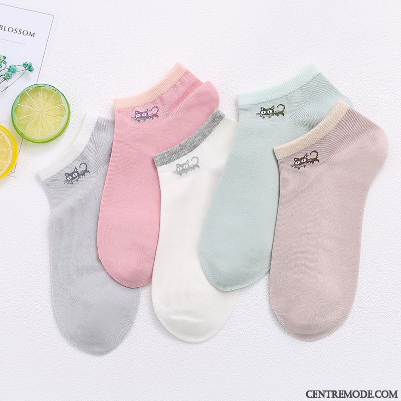 Chaussette Femme Étudiant Hiver Coton L'automne Chaussette Courte Faible Rose Clair