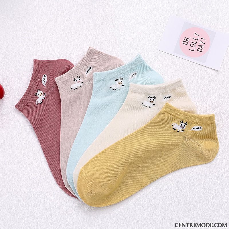 Chaussette Femme Étudiant Hiver Coton L'automne Chaussette Courte Faible Rose Clair