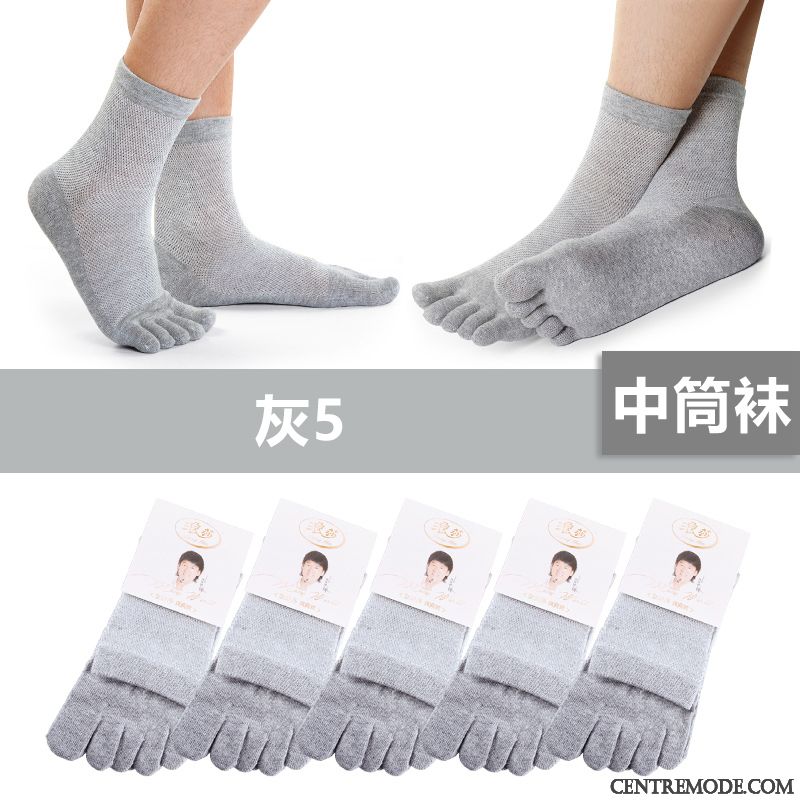 Chaussette Homme 100% Coton Cinq Doigts Tendance Chaussettes En Coton Quatre Saisons Anti-odeur Gris