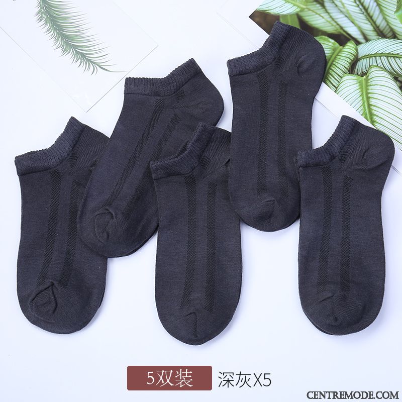 Chaussette Homme Fibre Chaussette Courte Coton Section Mince Bambou Chaussette Basse Coupée Noir Clair