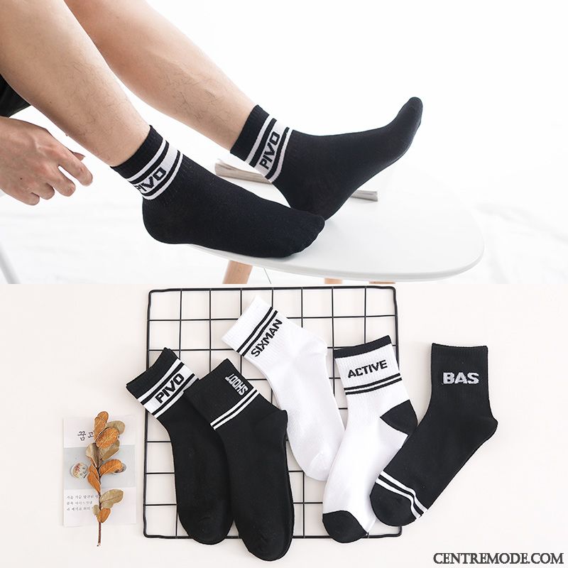 Chaussette Homme Milieu Loisir Rayé Sport Chaussettes En Coton All-match Gris