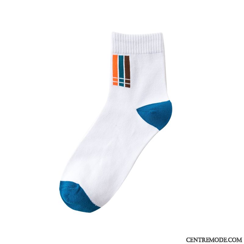 Chaussette Homme Milieu Rayé Sport Plus Épais Hiver Chaussettes En Coton Pure Bleu