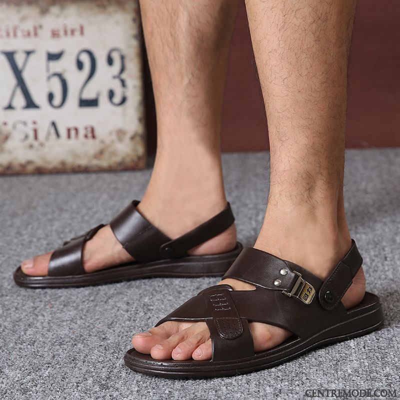 Chausson Sandales Homme, Vente Sandales Chaussure Pas Cher Noir Écarlate