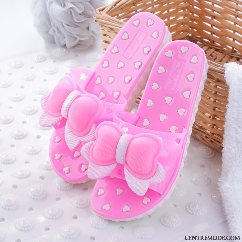 Chaussons Blanches Femme En Vente, Pantoufles Femme Mode Tout Blanc Vert