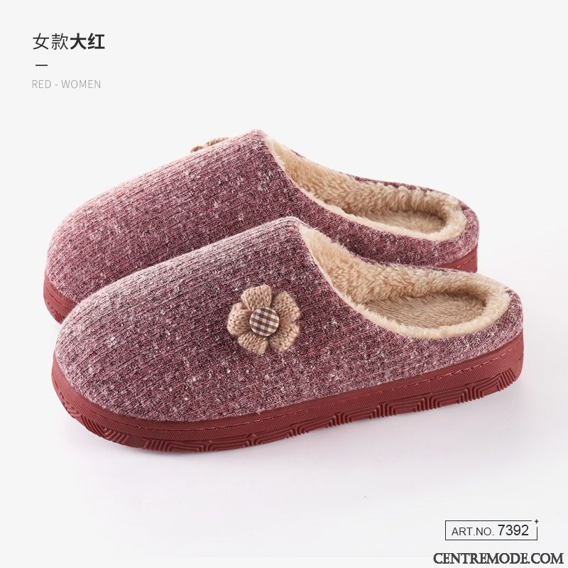 Chaussons Femme Chauds Intérieur Plus De Velours Tongs Chaussons Hiver Matelassé Rose