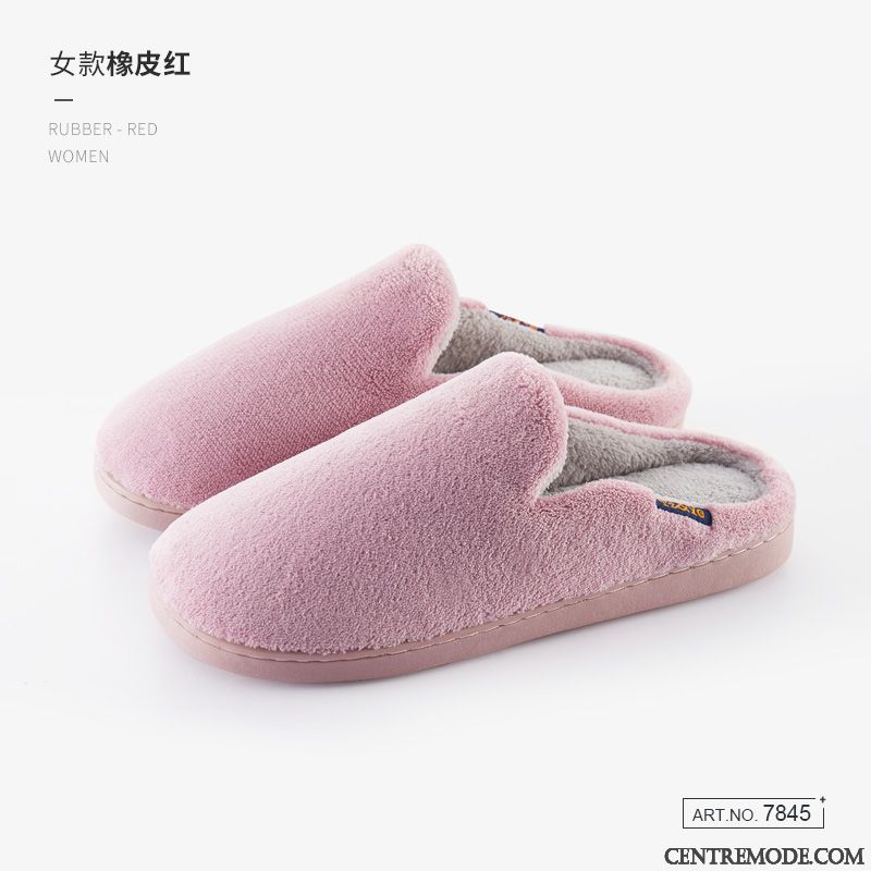 Chaussons Femme Chauds Intérieur Plus De Velours Tongs Chaussons Hiver Matelassé Rose