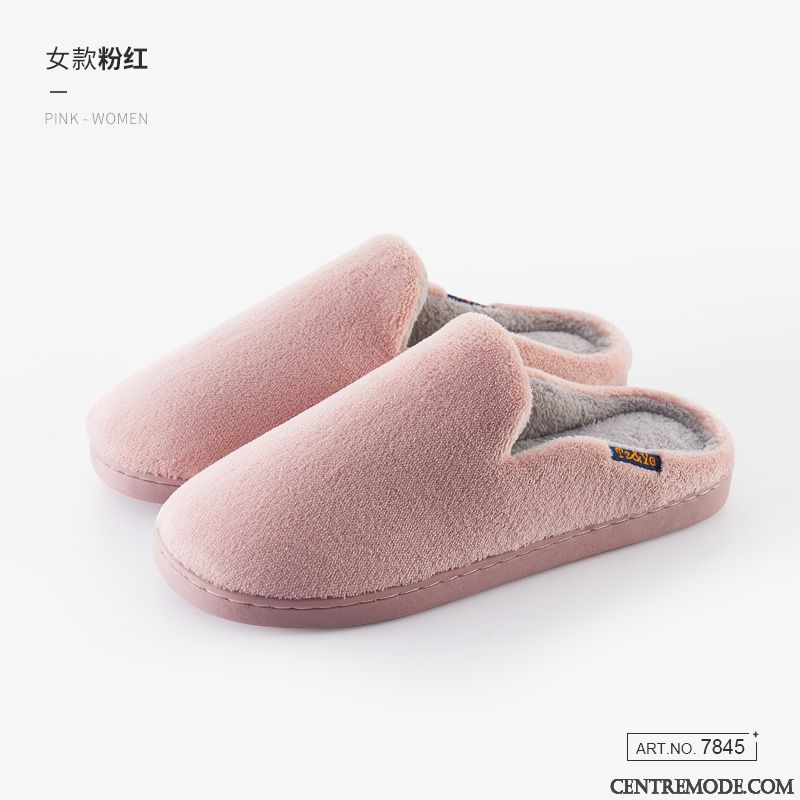 Chaussons Femme Chauds Intérieur Plus De Velours Tongs Chaussons Hiver Matelassé Rose