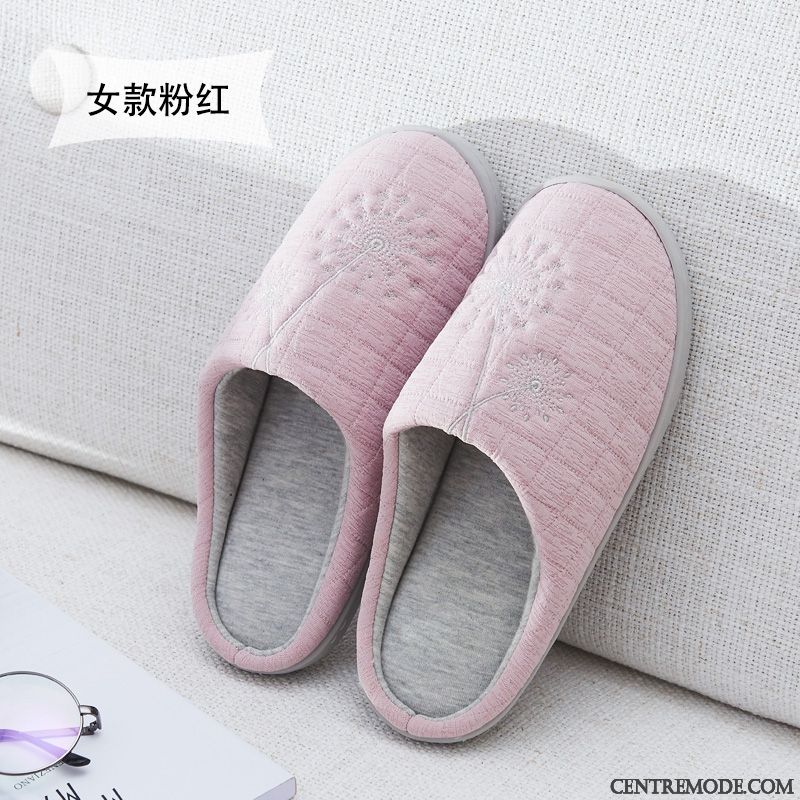 Chaussons Femme Chauds Intérieur Plus De Velours Tongs Chaussons Hiver Matelassé Rose