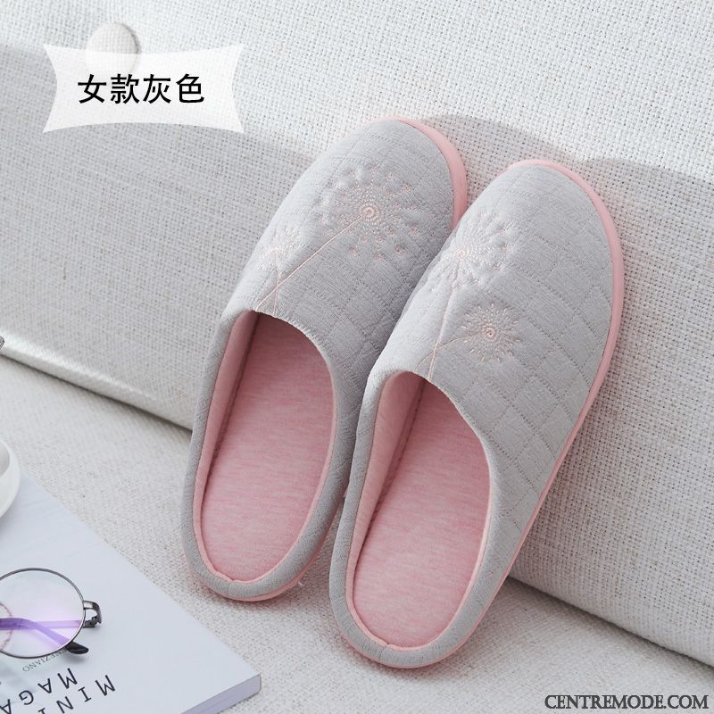 Chaussons Femme Chauds Intérieur Plus De Velours Tongs Chaussons Hiver Matelassé Rose