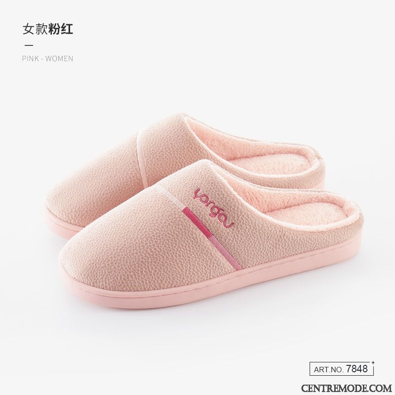 Chaussons Femme Chauds Intérieur Plus De Velours Tongs Chaussons Hiver Matelassé Rose