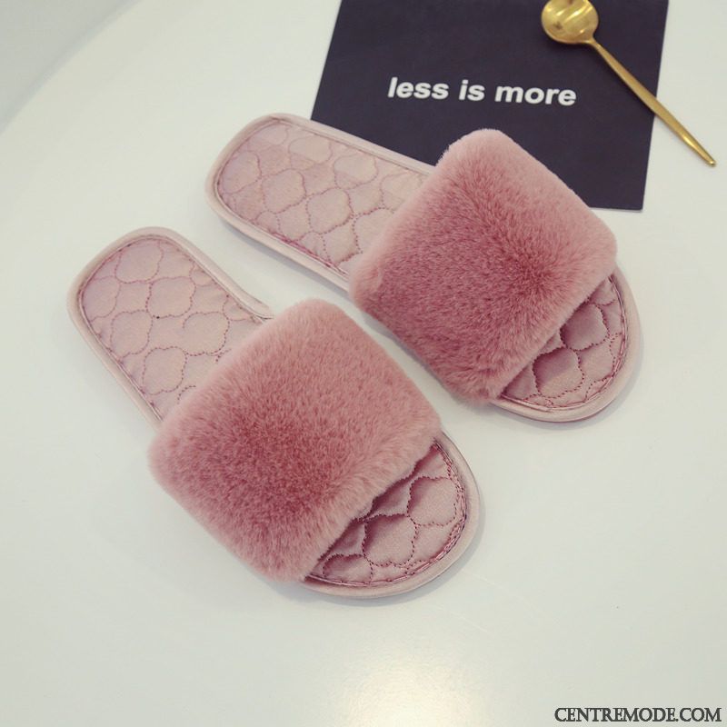 Chaussons Femme De Maison Antidérapant Tongs Chaussons Mode Ouverture Du Pied Hiver Rose