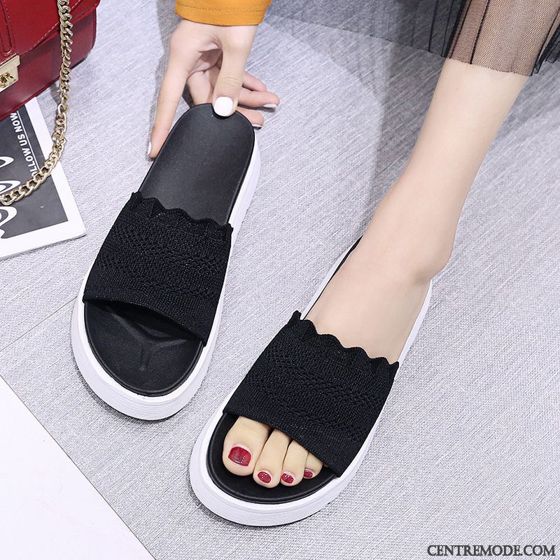 Chaussons Femme Décontractée Été Tous Les Assortis Outwear Tendance Tongs Chaussons Noir