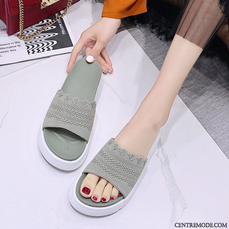 Chaussons Femme Décontractée Été Tous Les Assortis Outwear Tendance Tongs Chaussons Noir