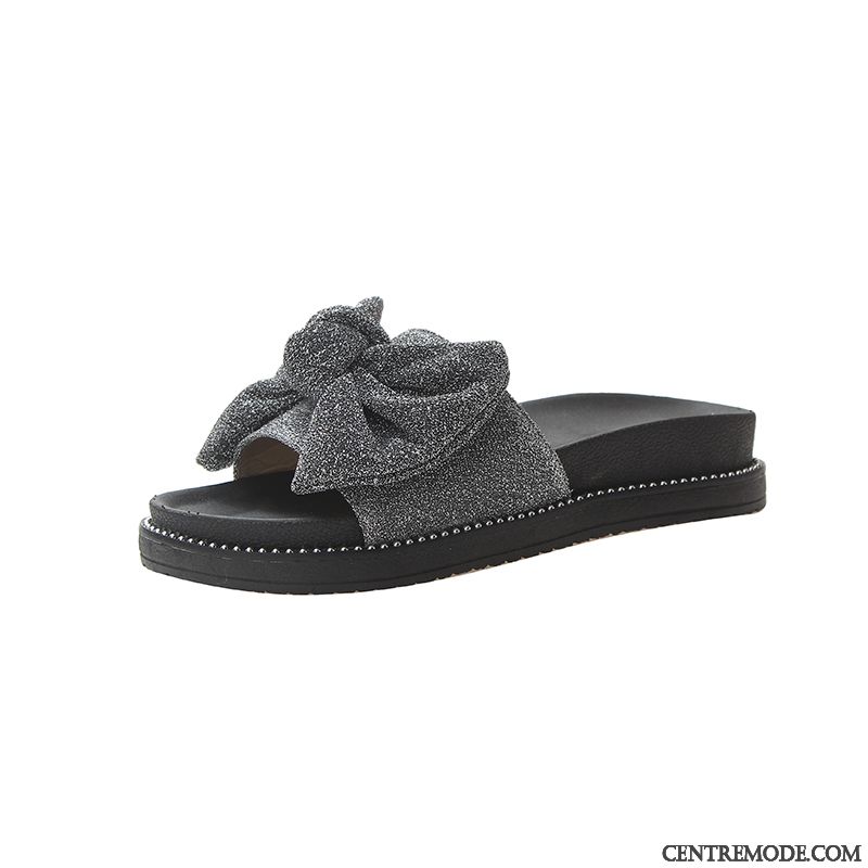 Chaussons Femme Fille Mode Charmant Semelle Épaisse Tous Les Assortis Été Rouge Argent