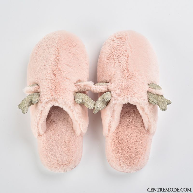 Chaussons Femme Hiver Chauds Plus De Velours De Maison Semelle Épaisse Matelassé Rose