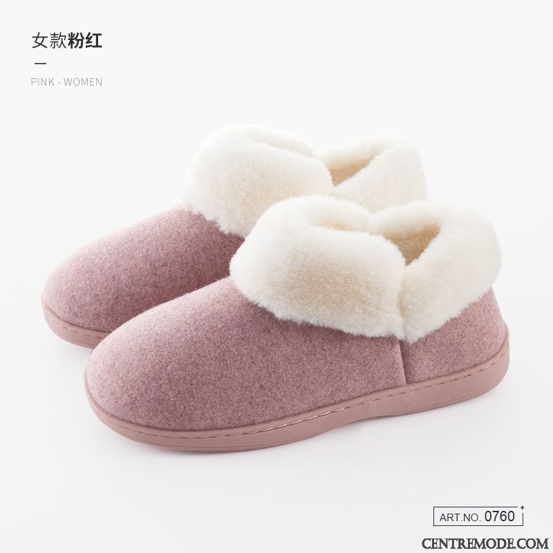 Chaussons Femme Hiver Plus De Velours Tongs Chaussons Fantaisie Chauds Matelassé Rose