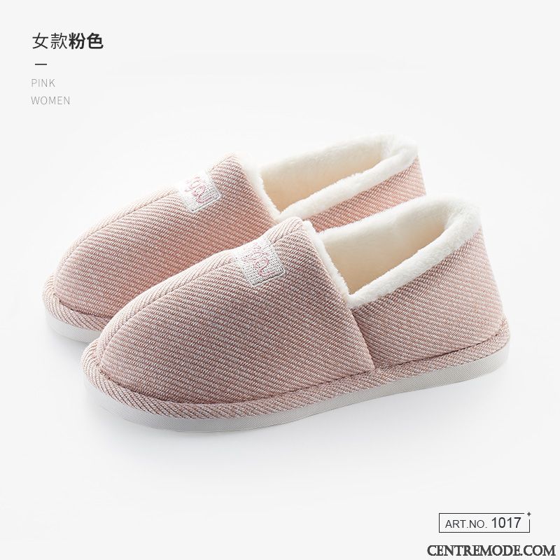 Chaussons Femme Hiver Plus De Velours Tongs Chaussons Fantaisie Chauds Matelassé Rose