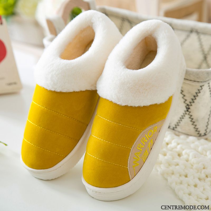 Chaussons Femme Intérieur Matelassé De Maison Hiver Chauds Chaussures En Coton Jaune