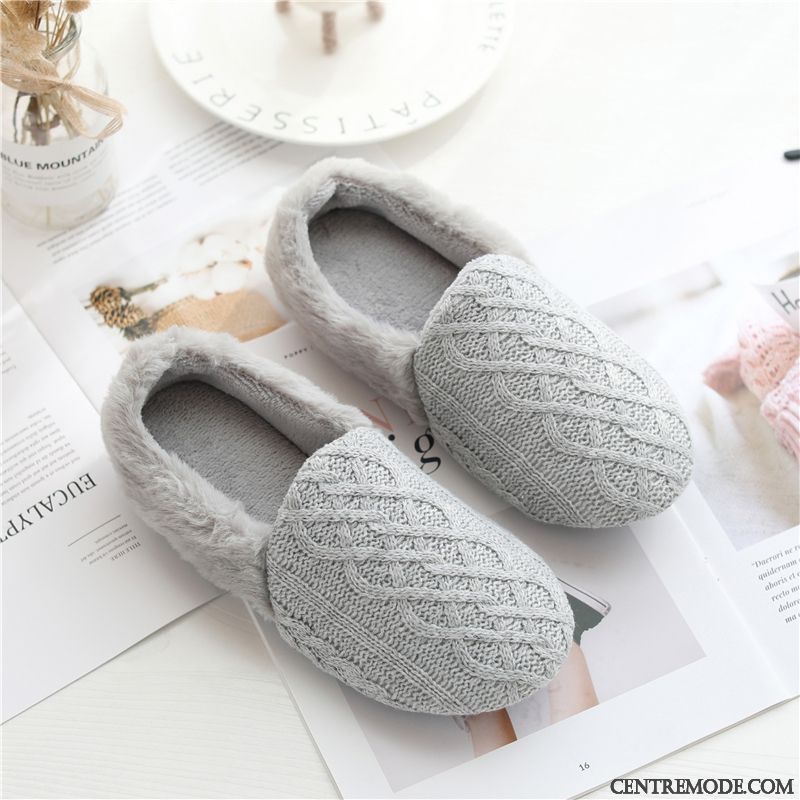 Chaussons Femme L'automne Tongs Chaussons Intérieur Semelle Épaisse Semelle Doux De Maison Gris