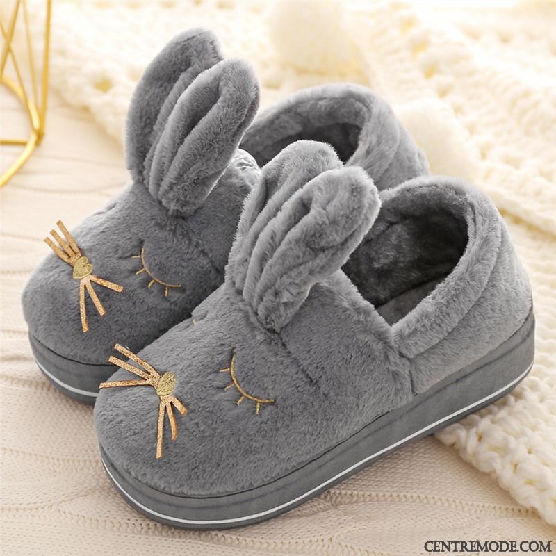 Chaussons Femme Matelassé Dessin Animé Talons Hauts Charmant De Maison Imperméable Rose