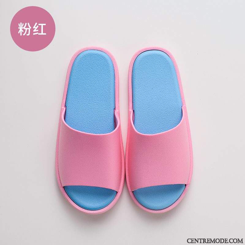 Chaussons Femme Salle De Bains Tongs Chaussons Été Homme Semelle Doux Intérieur Rose