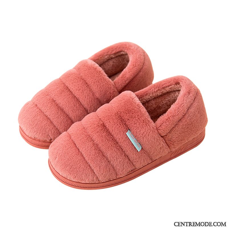 Chaussons Femme Semelle Épaisse Matelassé Plus De Velours Chaussures En Coton De Maison Fantaisie Rose