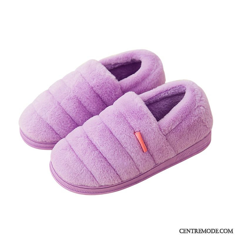 Chaussons Femme Semelle Épaisse Matelassé Plus De Velours Chaussures En Coton De Maison Fantaisie Rose