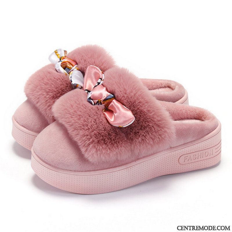 Chaussons Femme Talons Hauts Mode Imperméable Étudiant Hiver De Maison Rose