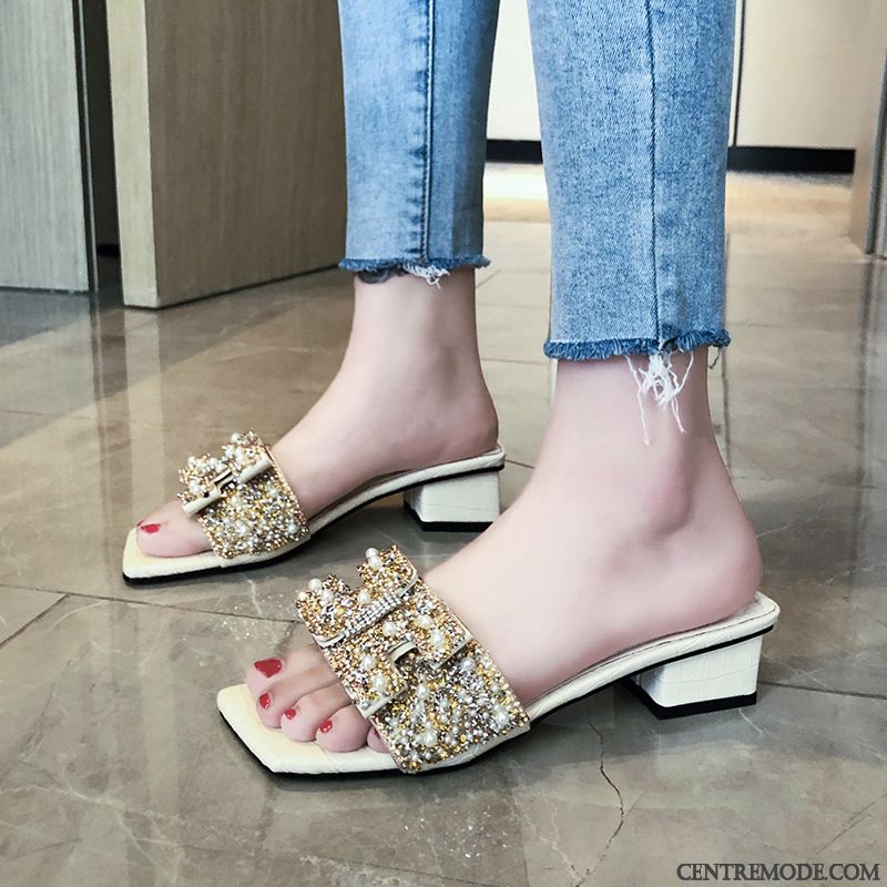 Chaussons Femme Tongs Chaussons Épais Outwear Été Talon Moyen Tous Les Assortis Vert