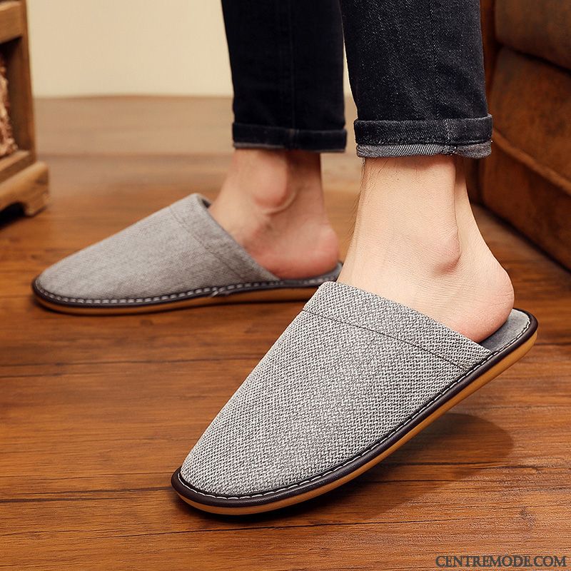 Chaussons Homme Antidérapant Femme Semelle Épaisse Chauds L'automne Intérieur Gris