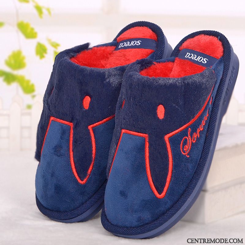 Chaussons Homme De Maison Renforcé Matelassé Femme Hiver Dessin Animé Marron Clair