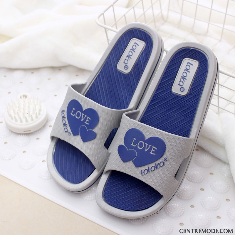 Chaussons Homme De Maison Tongs Chaussons Salle De Bains Été Semelle Doux Fantaisie Bleu