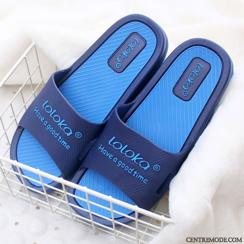 Chaussons Homme De Maison Tongs Chaussons Salle De Bains Été Semelle Doux Fantaisie Bleu