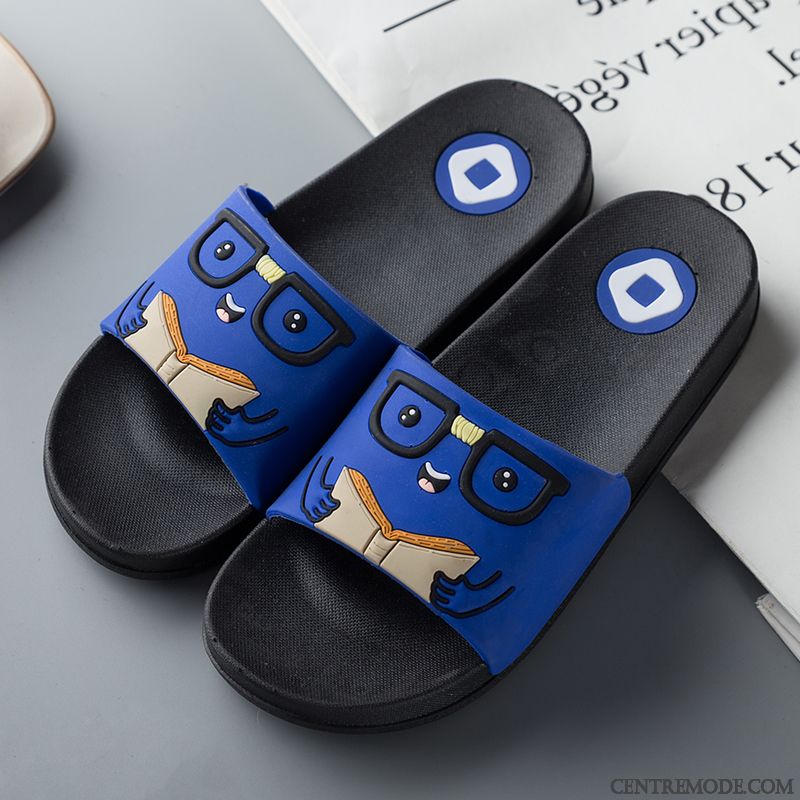 Chaussons Homme Dessin Animé Femme Été Semelle Épaisse Antidérapant Intérieur Vert