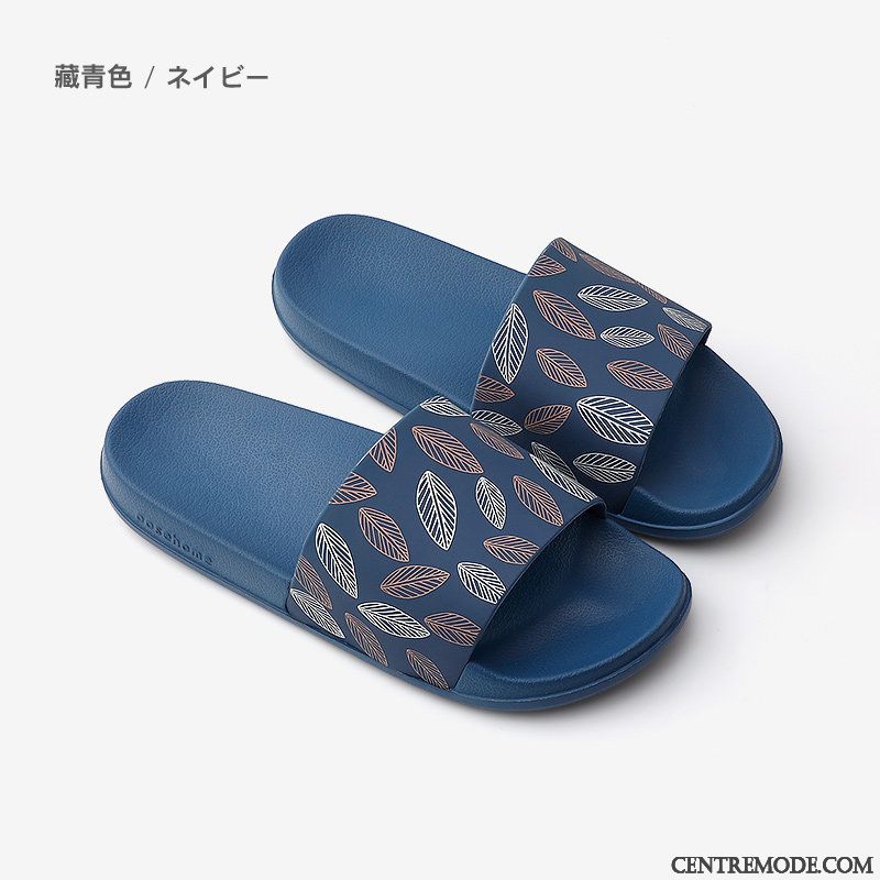 Chaussons Homme Fantaisie Femme Intérieur Semelle Épaisse Salle De Bains Tongs Chaussons Bleu