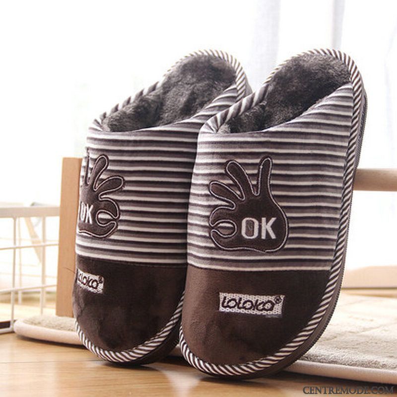 Chaussons Homme Femme Chauds Fantaisie Porter Intérieur Semelle Épaisse Bleu