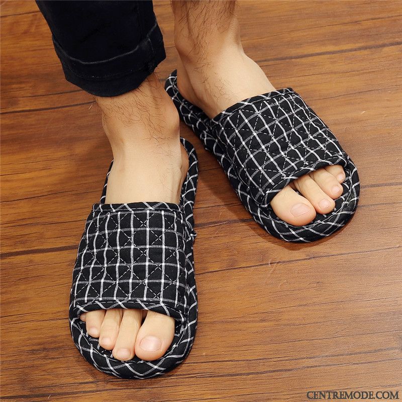 Chaussons Homme Femme Pur De Maison Matelassé Été Toutes Les Saisons Noir