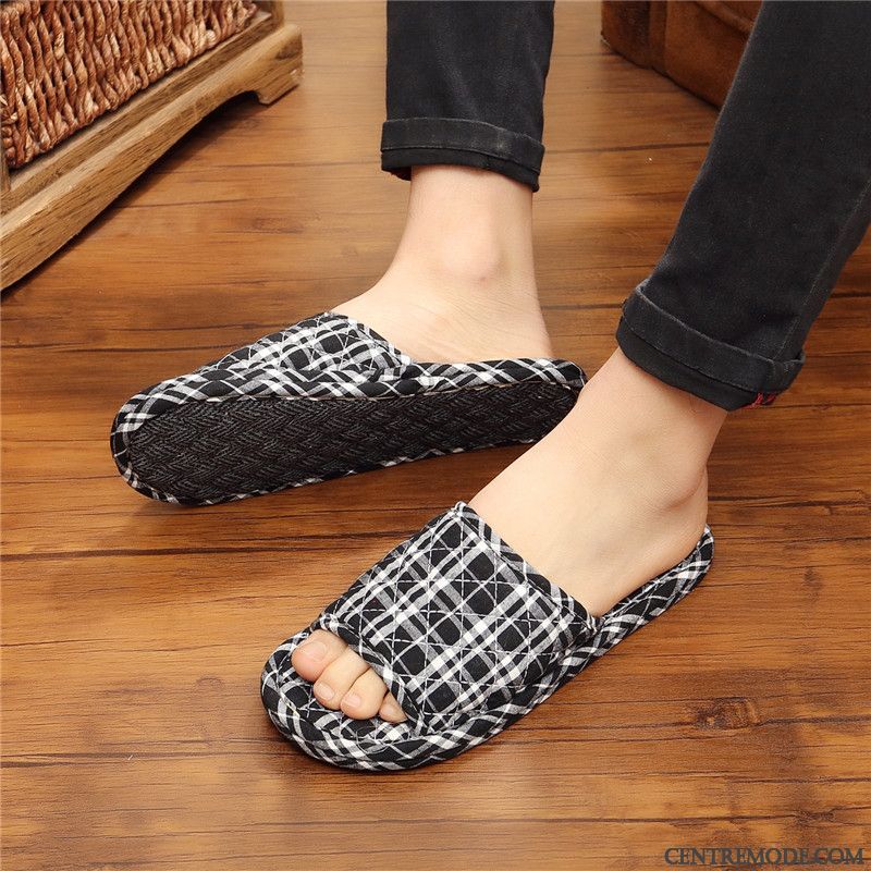 Chaussons Homme Femme Pur De Maison Matelassé Été Toutes Les Saisons Noir