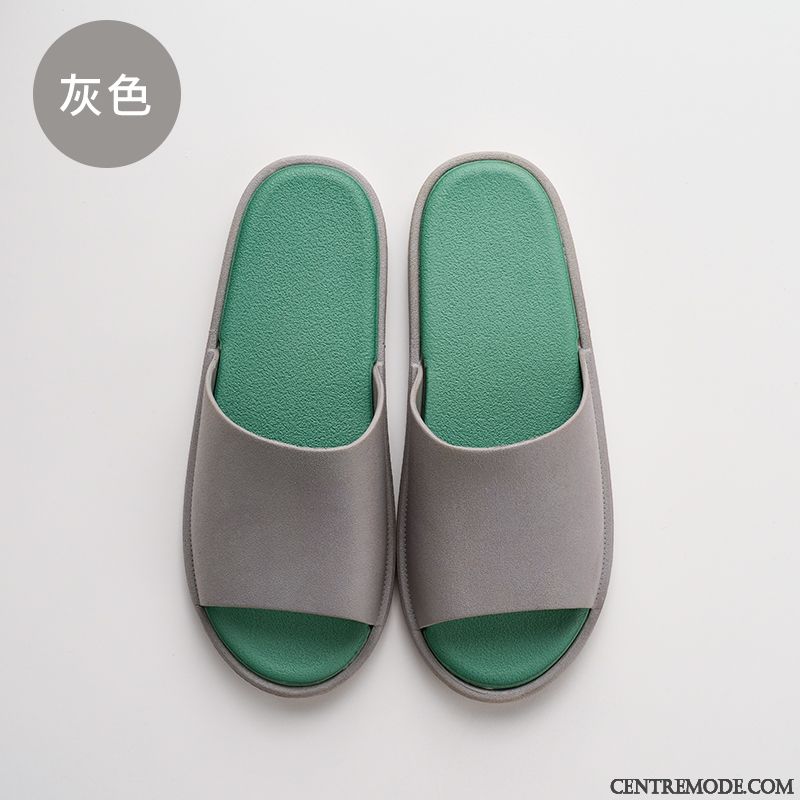 Chaussons Homme Femme Salle De Bains Tongs Chaussons Intérieur Été Semelle Doux Gris