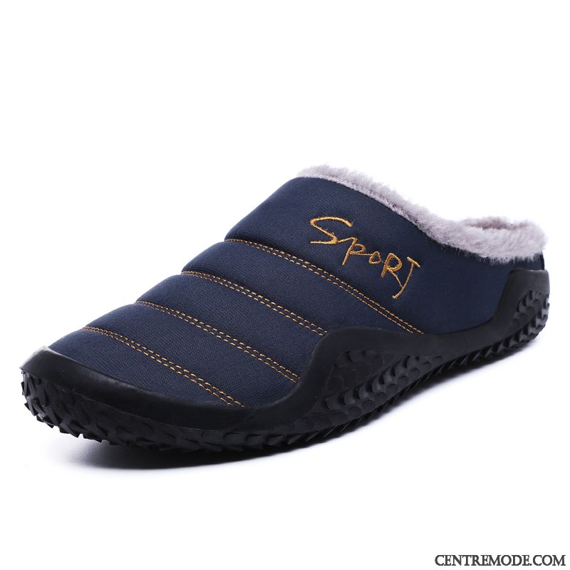 Chaussons Homme Imperméable Décontractée Chaussures En Coton Plus De Velours Chauds Matelassé Bleu Marin