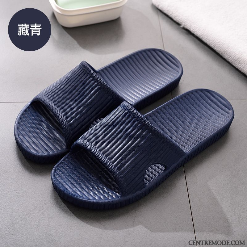 Chaussons Homme Intérieur Antidérapant De Maison Semelle Doux Été Salle De Bains Noir