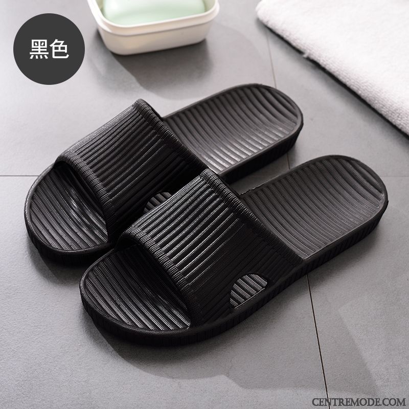 Chaussons Homme Intérieur Antidérapant De Maison Semelle Doux Été Salle De Bains Noir
