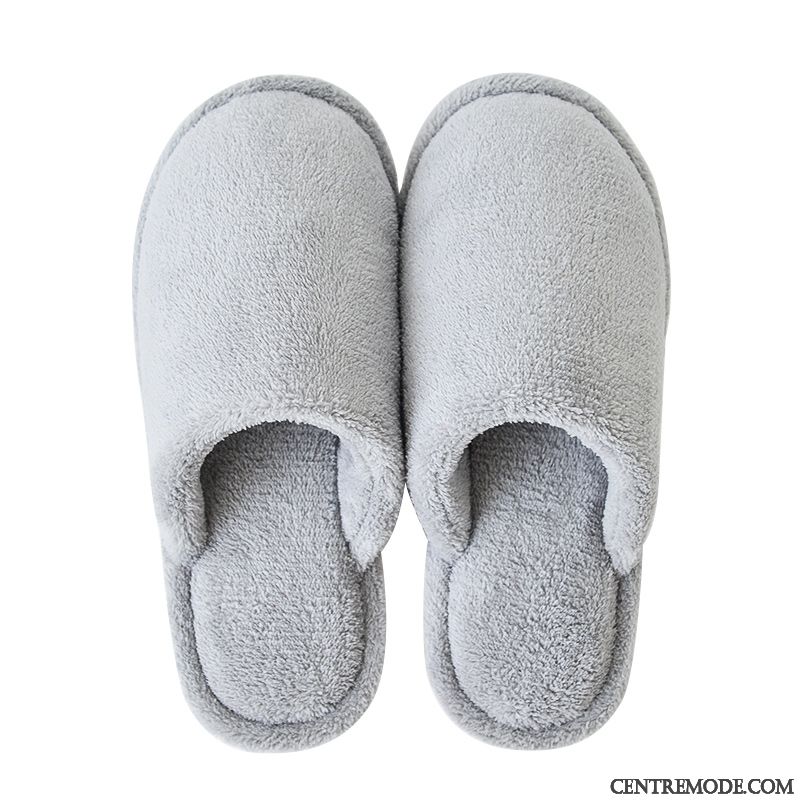 Chaussons Homme Matelassé Semelle Épaisse Fantaisie Chauds Femme Tongs Chaussons Gris