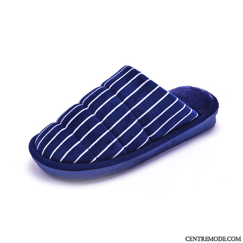 Chaussons Homme Mode De Maison Confortable Tongs Chaussons L'automne Plus De Velours Bleu