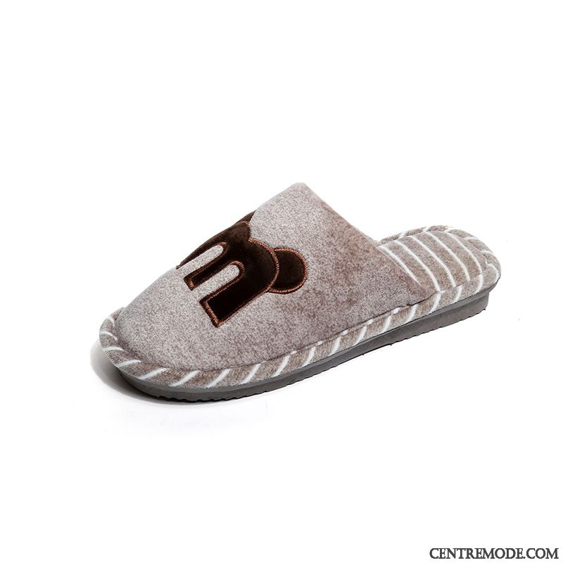 Chaussons Homme Mode De Maison Confortable Tongs Chaussons L'automne Plus De Velours Bleu