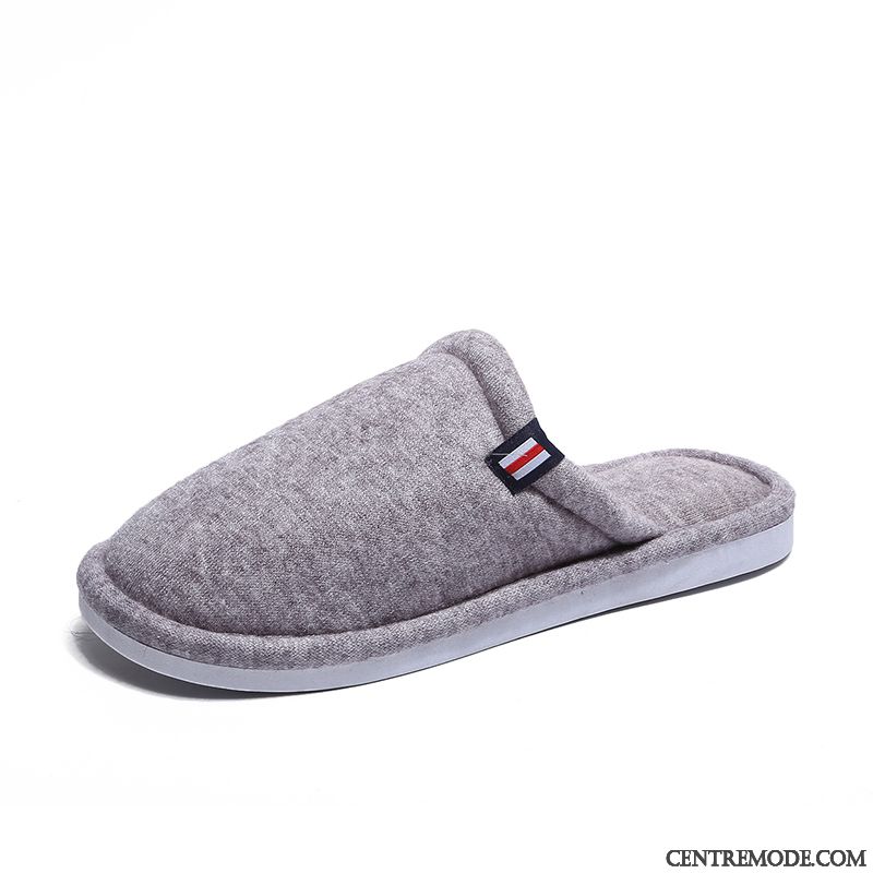 Chaussons Homme Mode De Maison Confortable Tongs Chaussons L'automne Plus De Velours Bleu